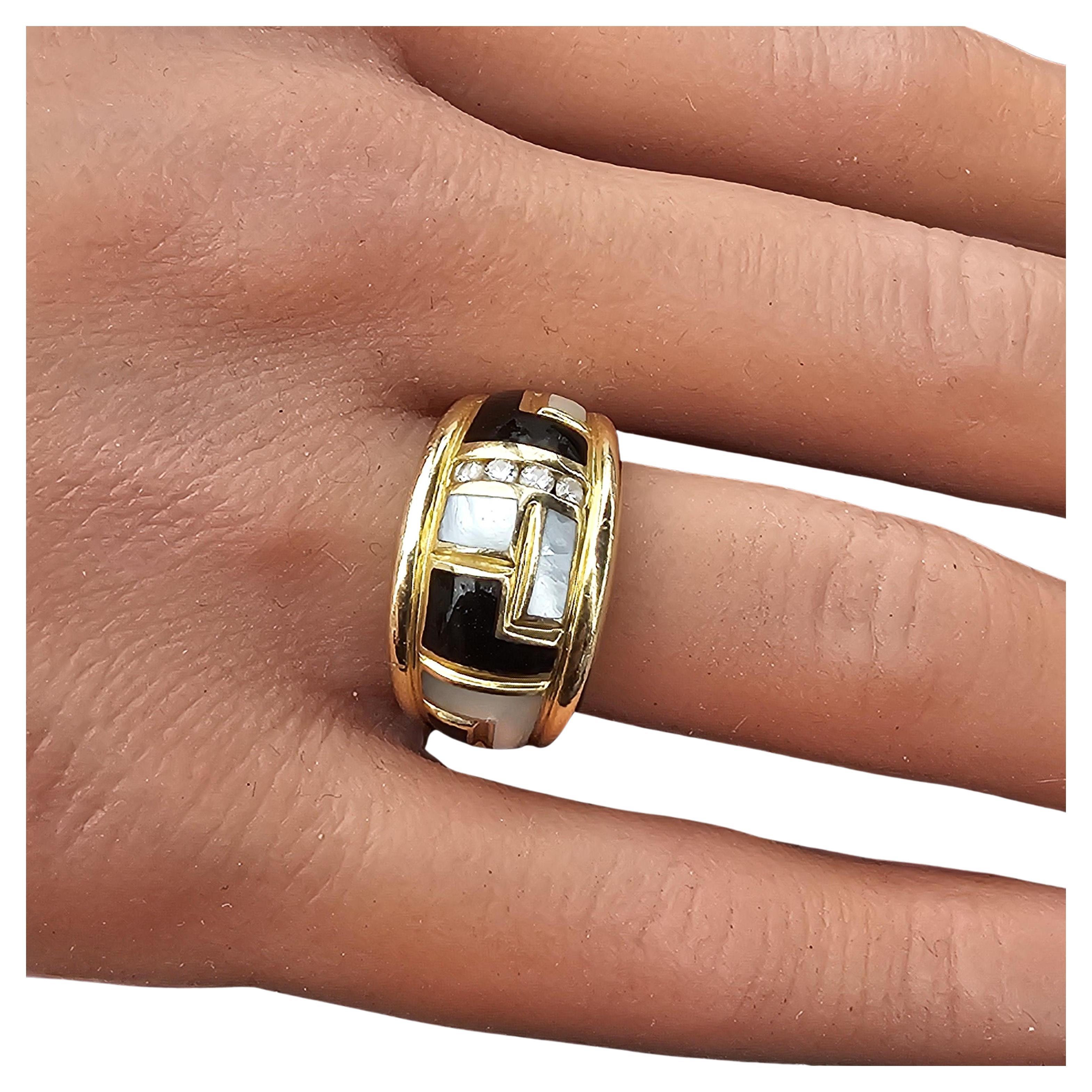 Asch Grossbardt Band Ring Onyx Mutter Perle MOP Diamant 9.7g sz 6.75 im Angebot