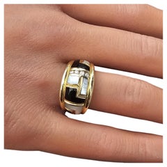 Asch Grossbardt Band Ring Onyx Mother Pearl MOP Diamond 9.7g sz 6.75
