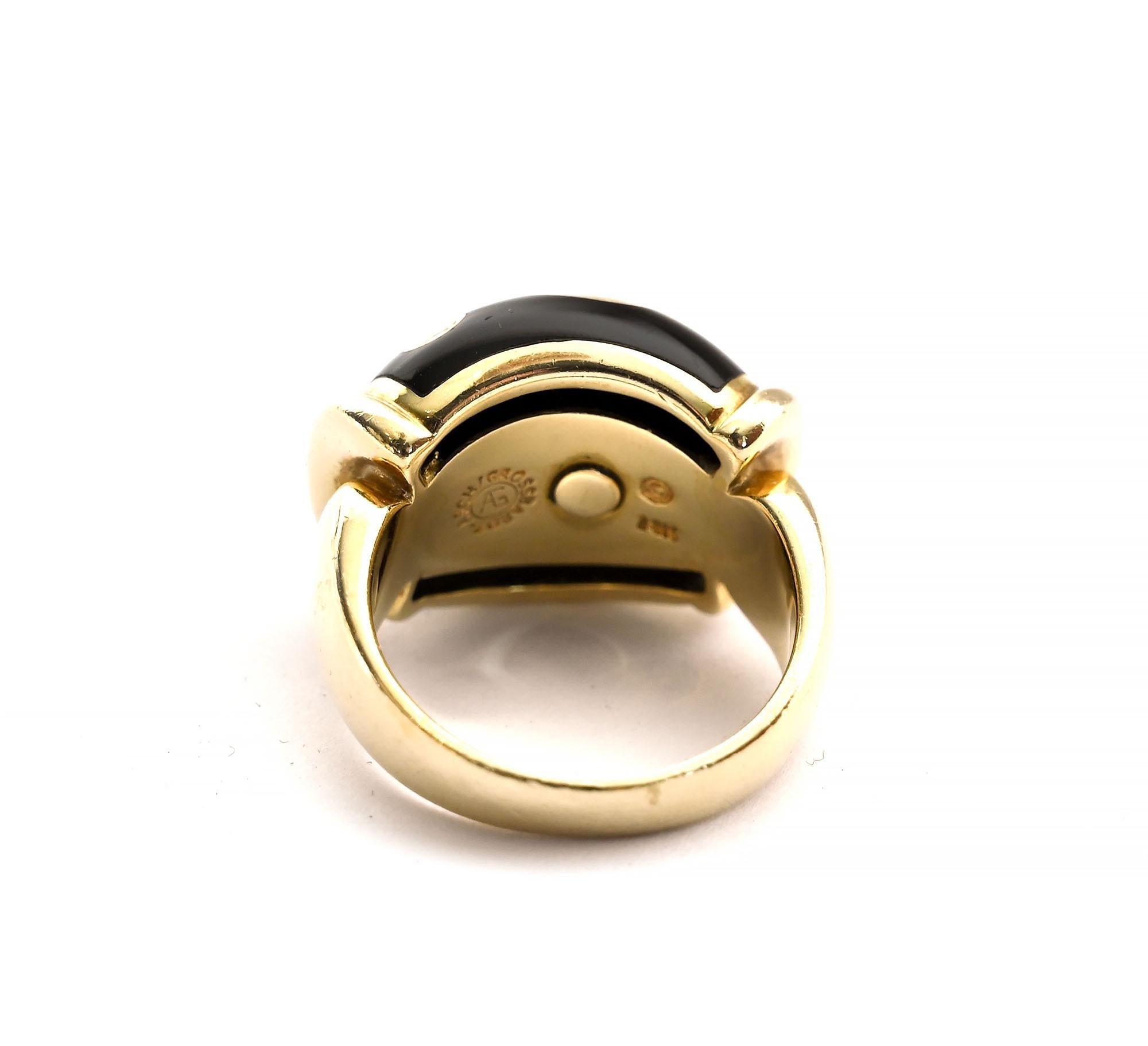 Uncut Asch Grossbardt Black Onyx, Coral, Diamond and Mother of Pearl Ring