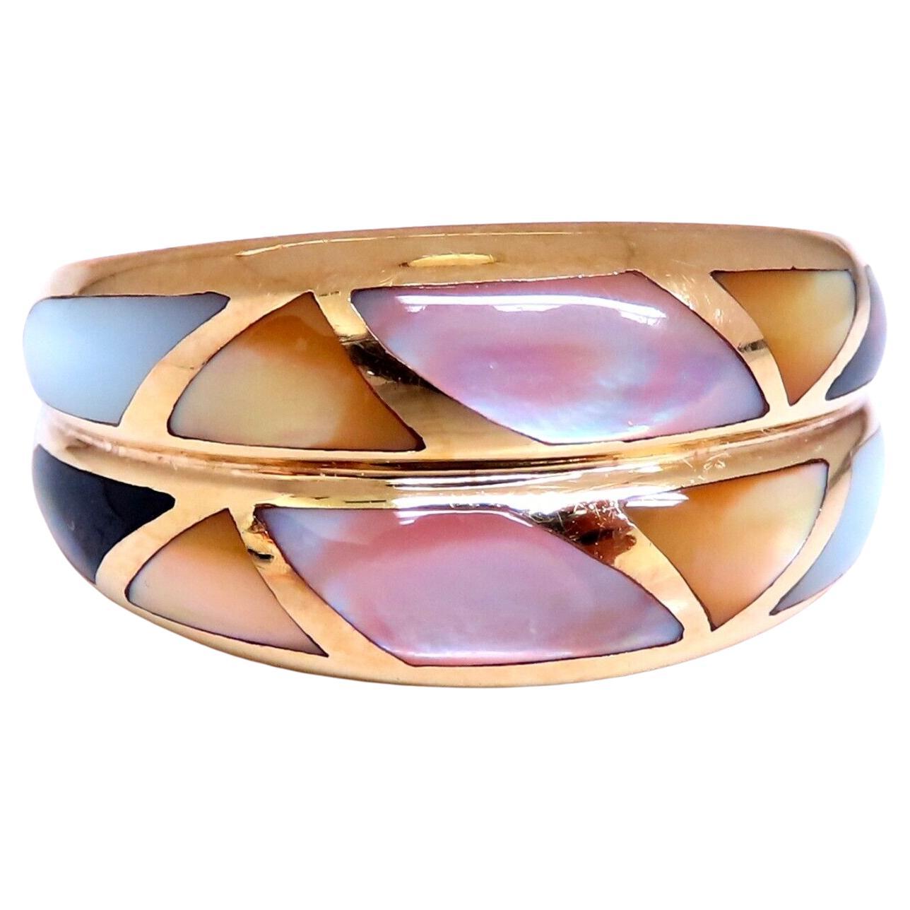 Asch Grossbardt Carved Mosaic Moonstone Twin Band Ring 14kt gold For Sale