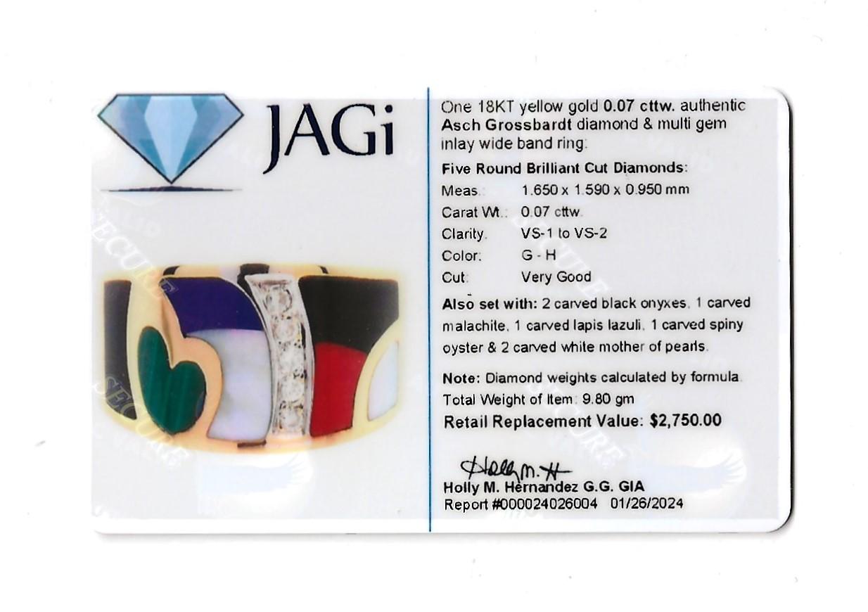 Asch Grossbardt Diamond and Multi Gem Inlay Wide Band Ring Set in 18 Karat Gold For Sale 5
