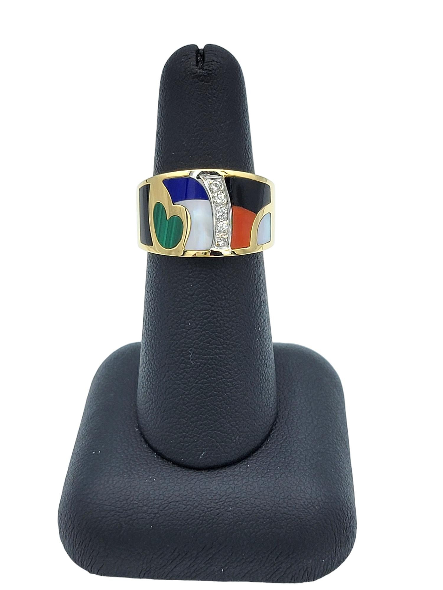 Asch Grossbardt Diamond and Multi Gem Inlay Wide Band Ring Set in 18 Karat Gold For Sale 3