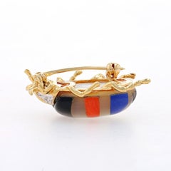 Asch Grossbardt Diamond Lapis Malachite Beetle Brooch Yellow Gold 14k Insect Pin