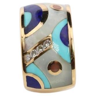 Asch Grossbardt Dome Pendant 14K Yellow Gold Inlaid Gemstone Ring