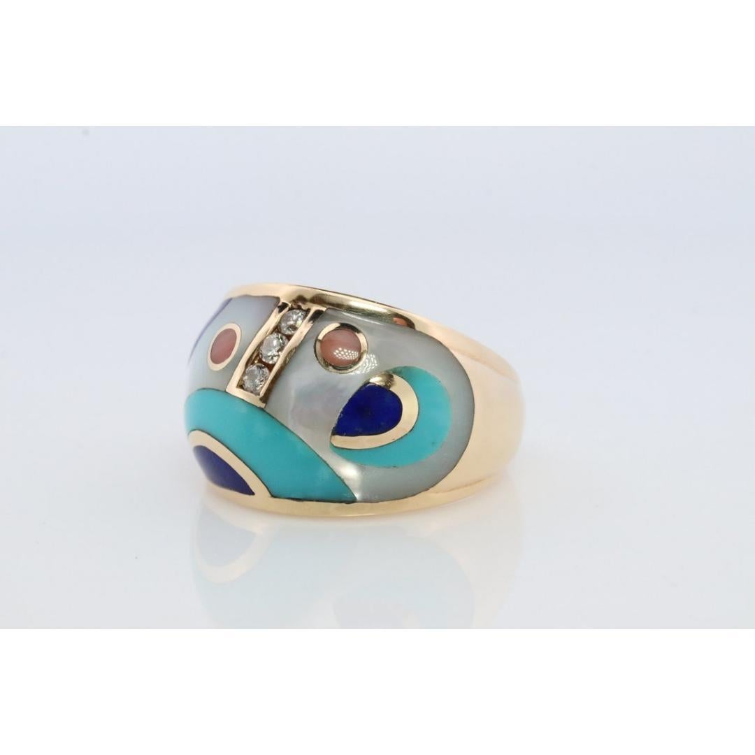 Asch Grossbardt Dome RING 14K Gelbgold Einlegearbeit Edelstein Ring Perlmutt im Zustand „Gut“ in Port Charlotte, FL