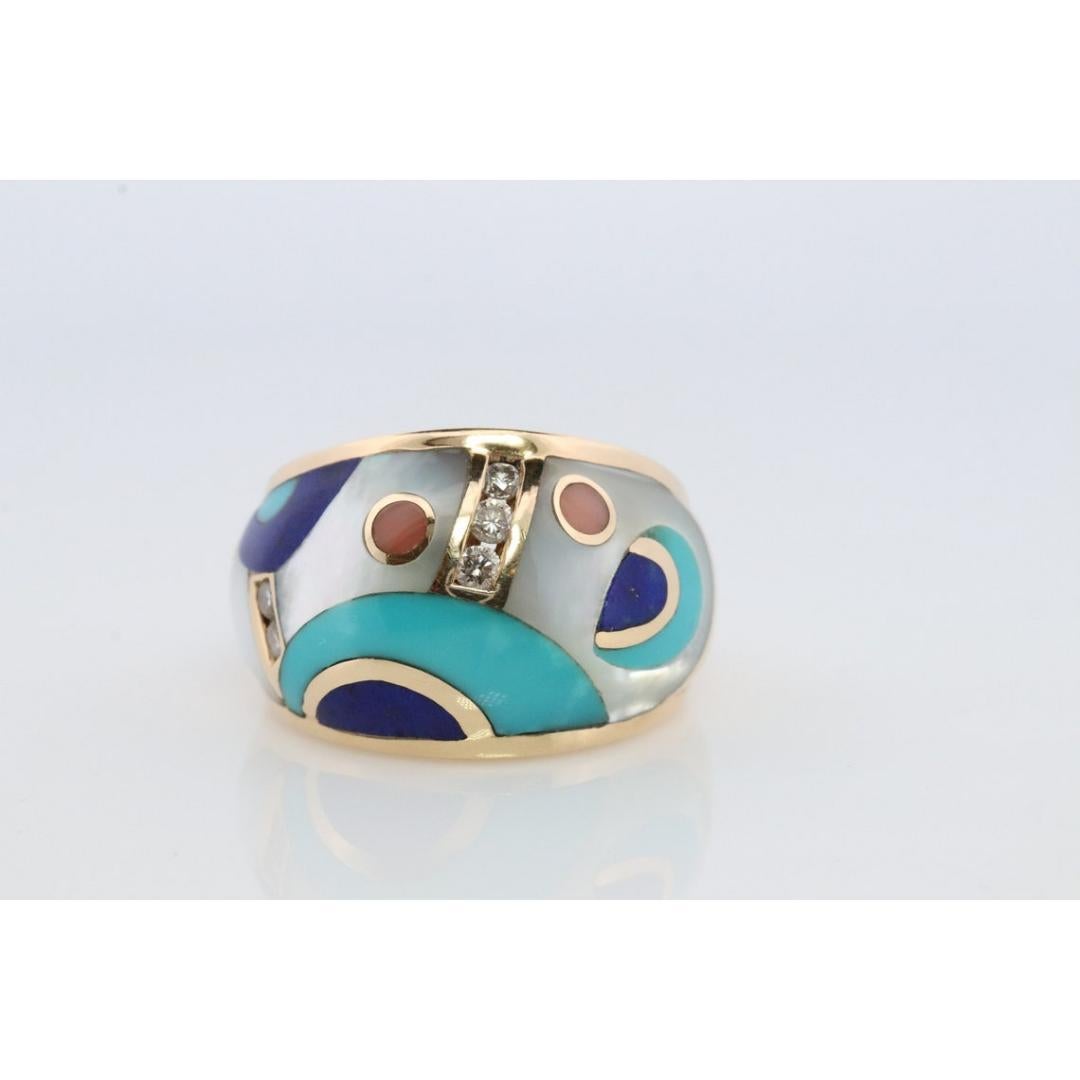 Asch Grossbardt Dome RING 14K Gelbgold Einlegearbeit Edelstein Ring Perlmutt für Damen oder Herren
