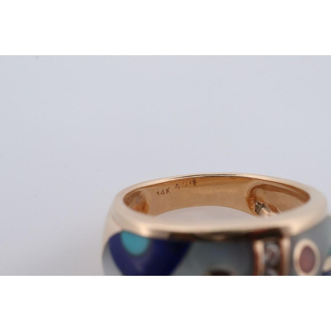 Asch Grossbardt Dome RING 14K Gelbgold Einlegearbeit Edelstein Ring Perlmutt 3