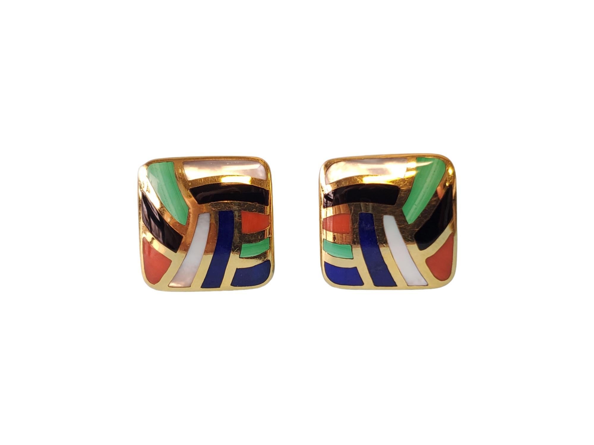 Asch Grossbardt 14k Inlay Earrings


Listed are these whimsical and geometric Asch Grossbardt 14k vintage cushion earrings. The stones featured are MOP, Lapis, Onyx, Malachite and Coral. The earrings are 18mmx18mm and in excellent condition. This