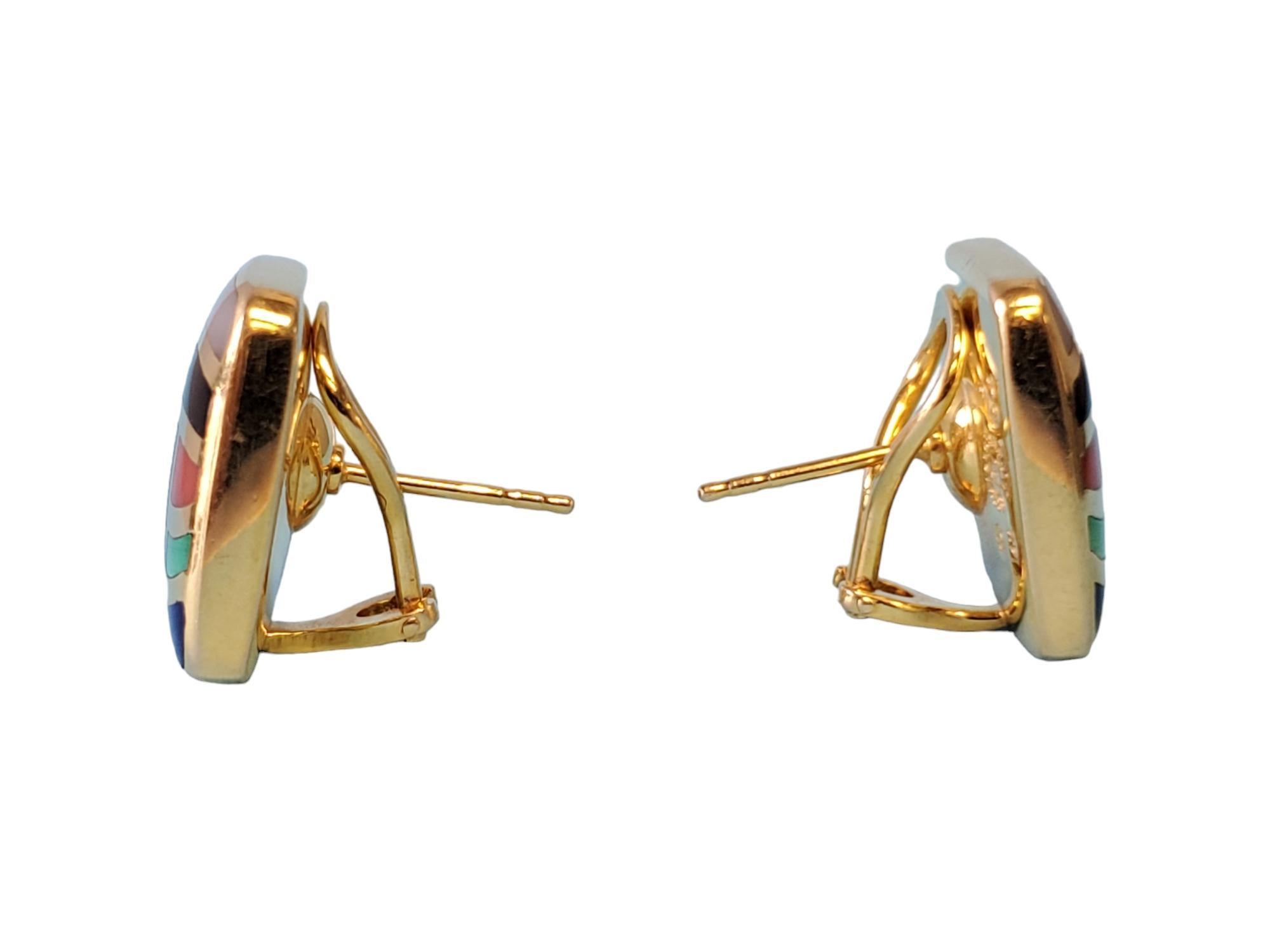 Modern Asch Grossbardt Earrings 14k Yellow Gold Multi-Stone Inlay Design For Sale