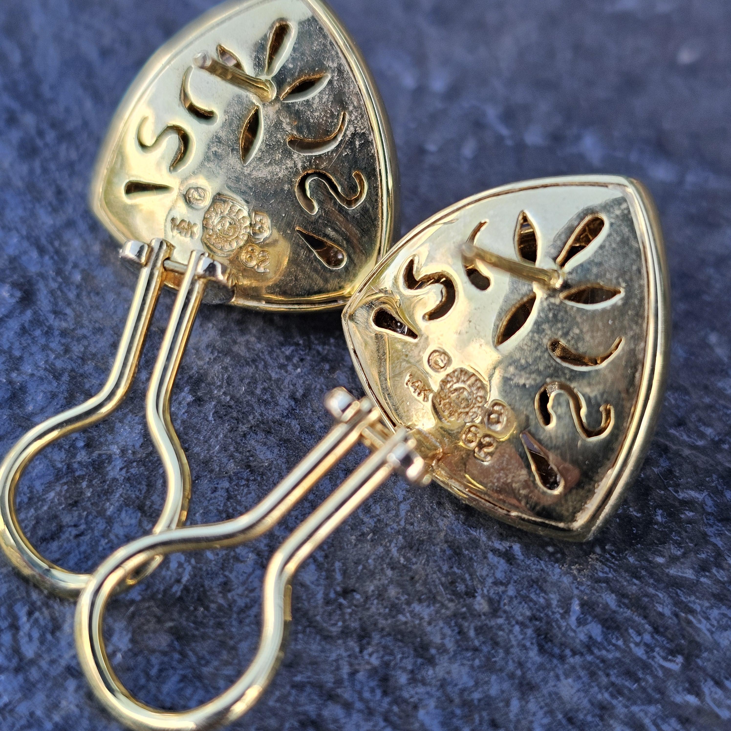 Asch Grossbardt Boucles d'oreilles MOP Nacre Onyx Diamant Or jaune 14k 12g en vente 2