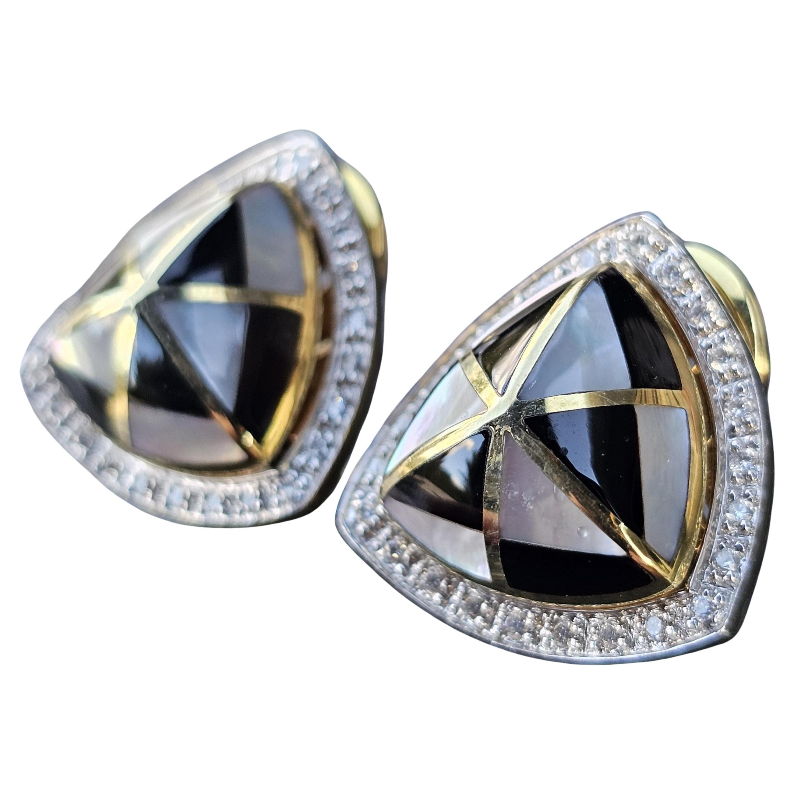 Orecchini Asch Grossbardt MOP Madreperla Onice Diamante Oro Giallo 14k 12g