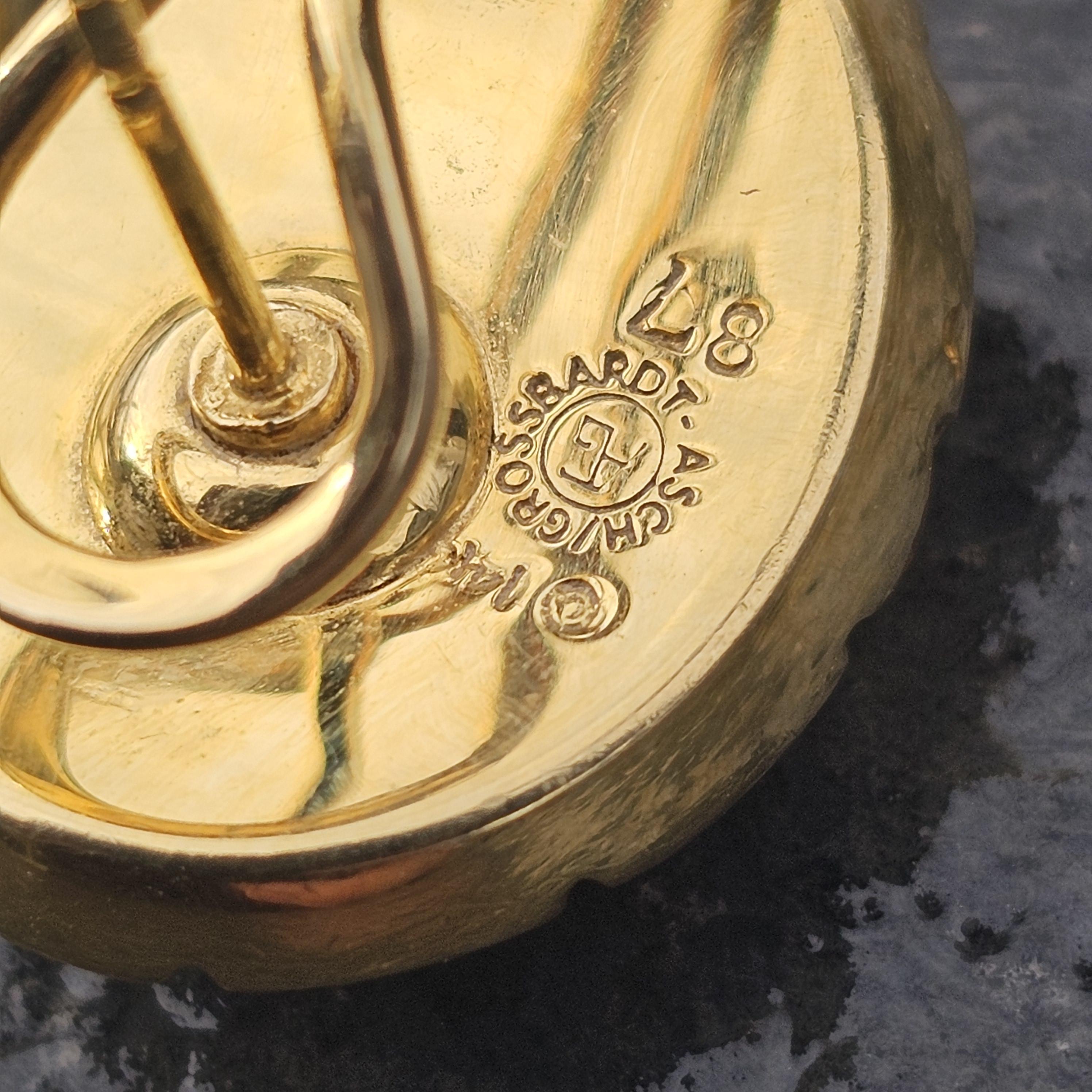 Asch Grossbardt Boucles d'oreilles Perle mère MOP Onyx incrusté Or jaune 14k 12.5g en vente 1