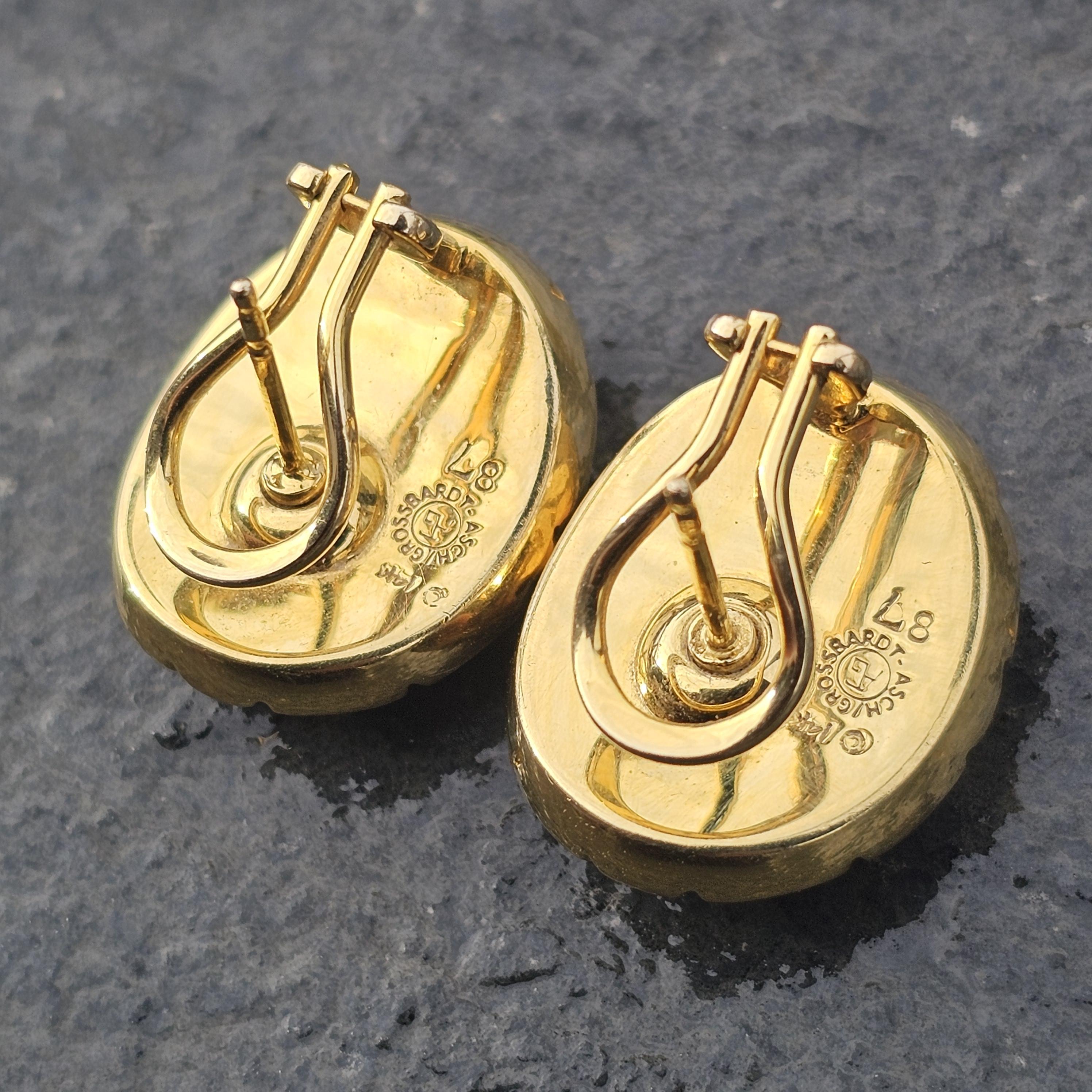 Asch Grossbardt Boucles d'oreilles Perle mère MOP Onyx incrusté Or jaune 14k 12.5g en vente 2