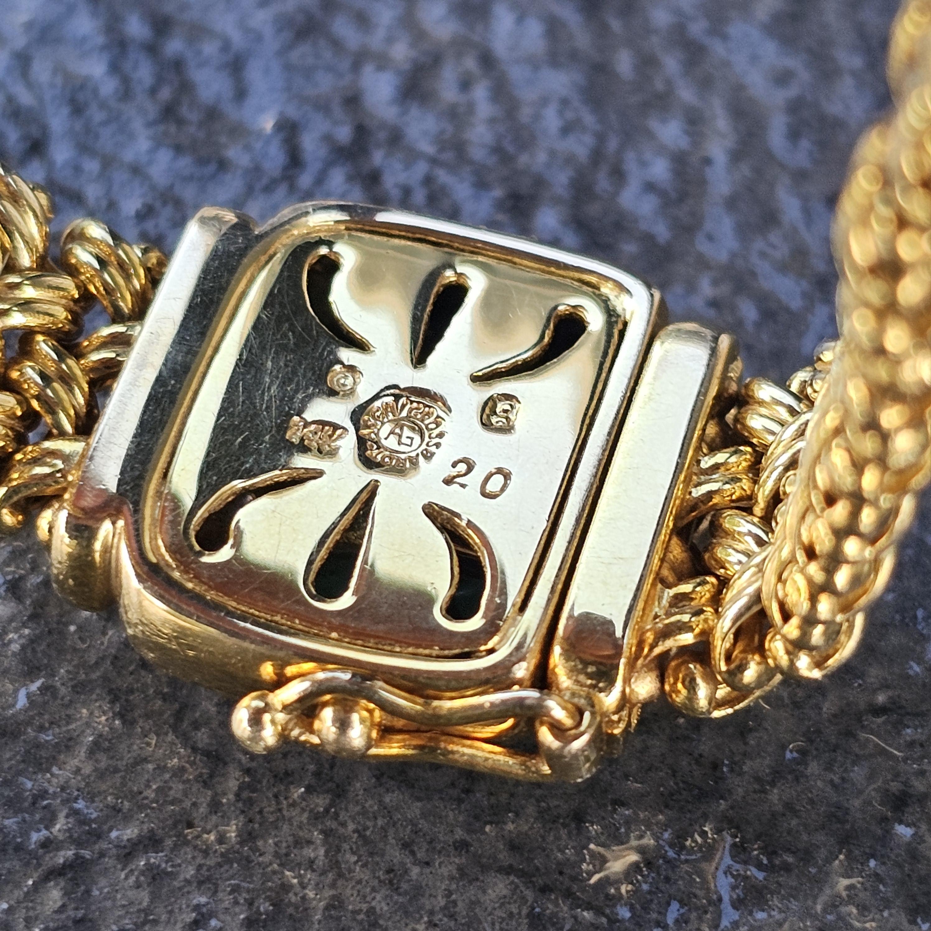 Taille ronde Asch Grossbardt Bracelet à maillons flexibles en or jaune 14k incrustation de diamants 30.5g 6.75