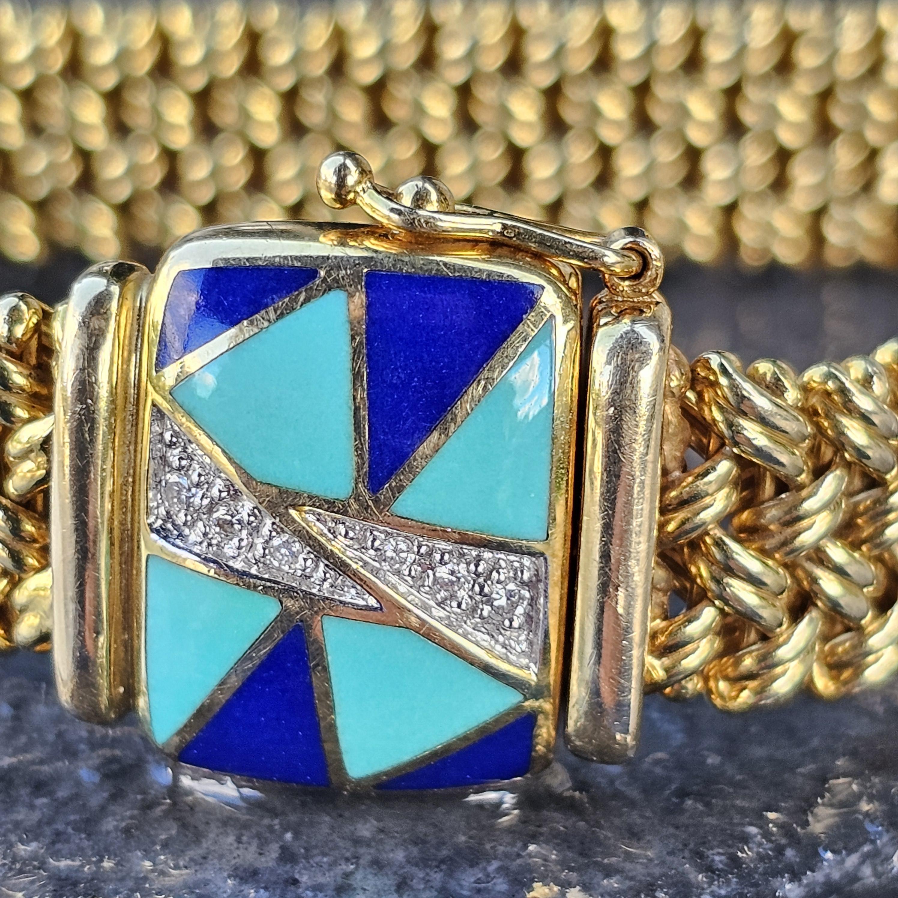 Asch Grossbardt Bracelet à maillons flexibles en or jaune 14k incrustation de diamants 30.5g 6.75