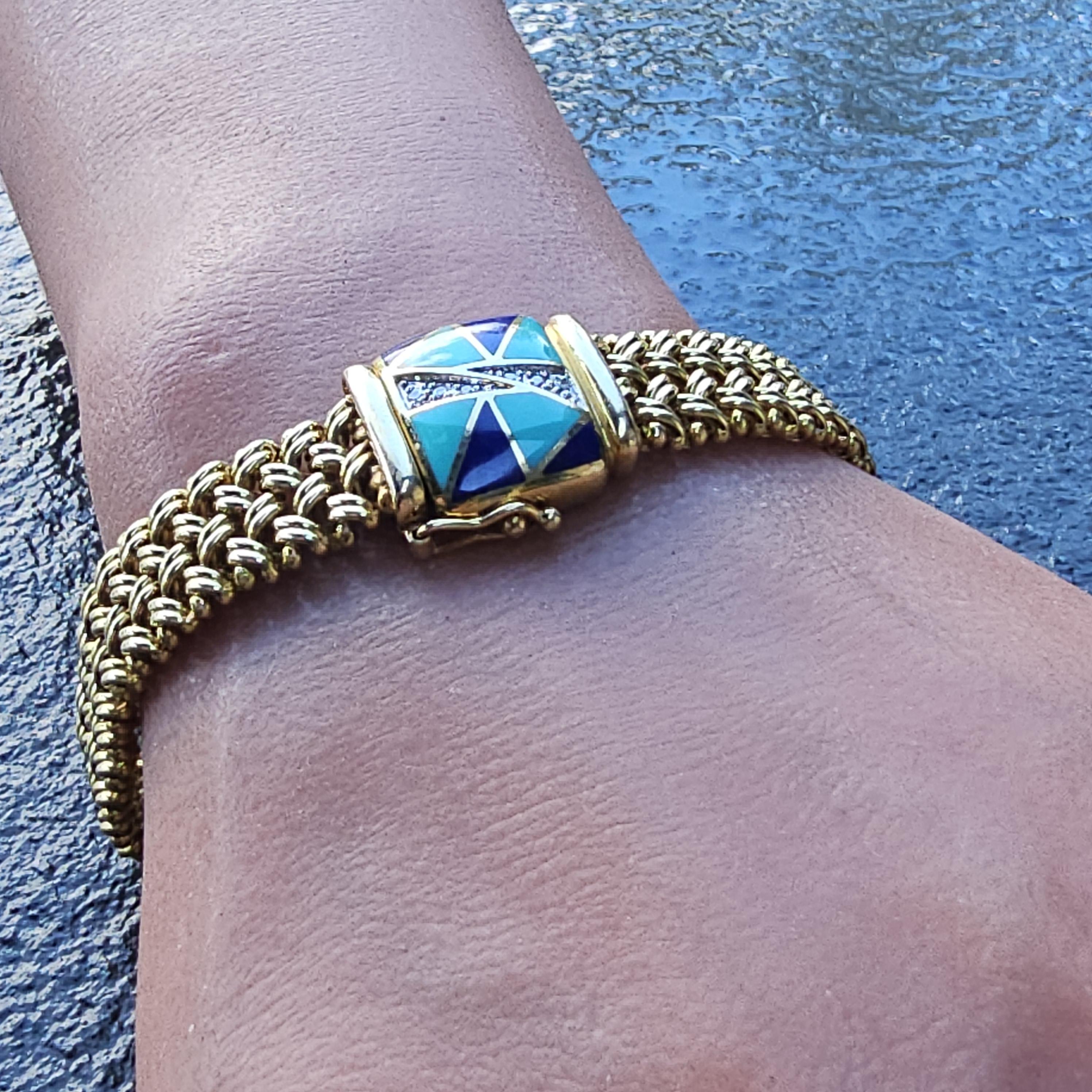 Asch Grossbardt Bracelet à maillons flexibles en or jaune 14k incrustation de diamants 30.5g 6.75