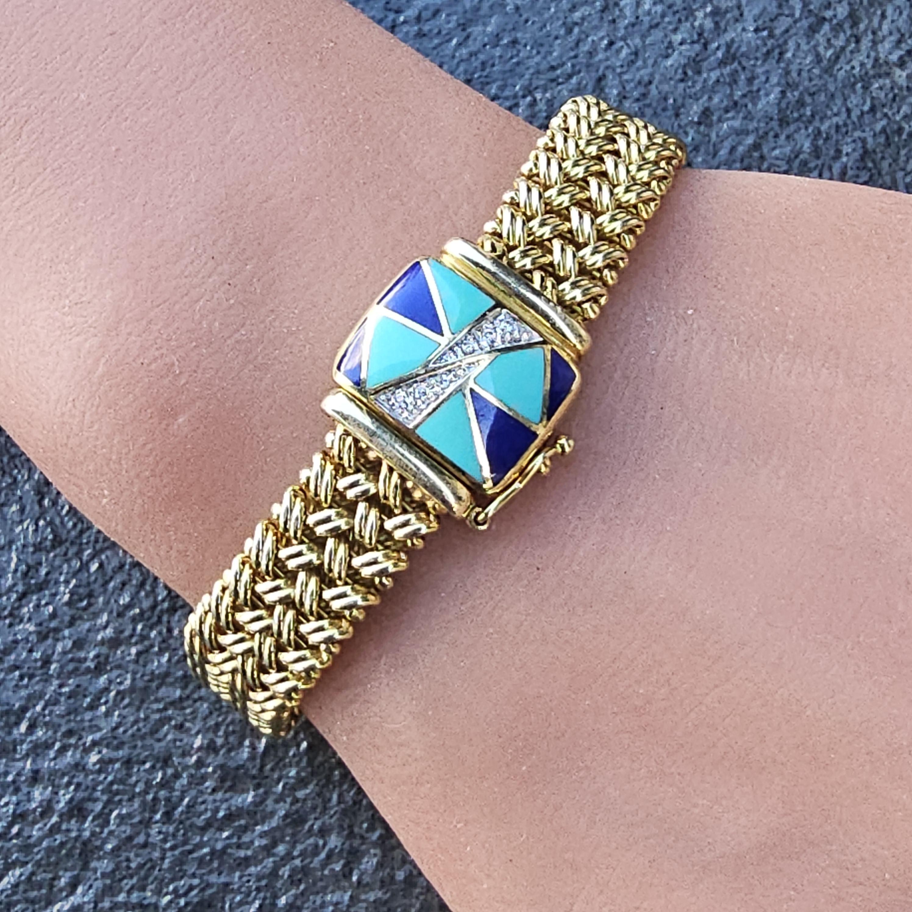 Asch Grossbardt Bracelet à maillons flexibles en or jaune 14k incrustation de diamants 30.5g 6.75