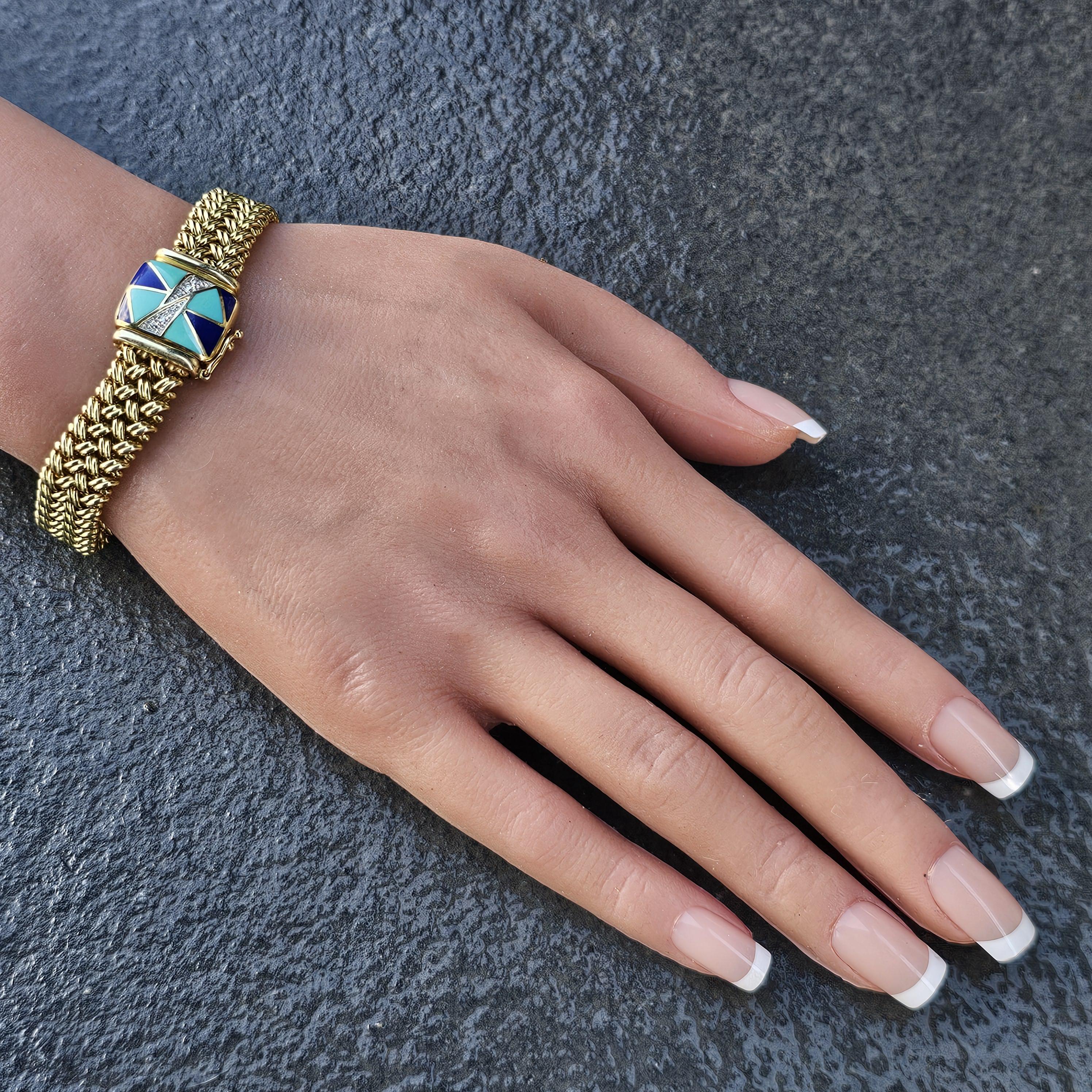 Asch Grossbardt Bracelet à maillons flexibles en or jaune 14k incrustation de diamants 30.5g 6.75