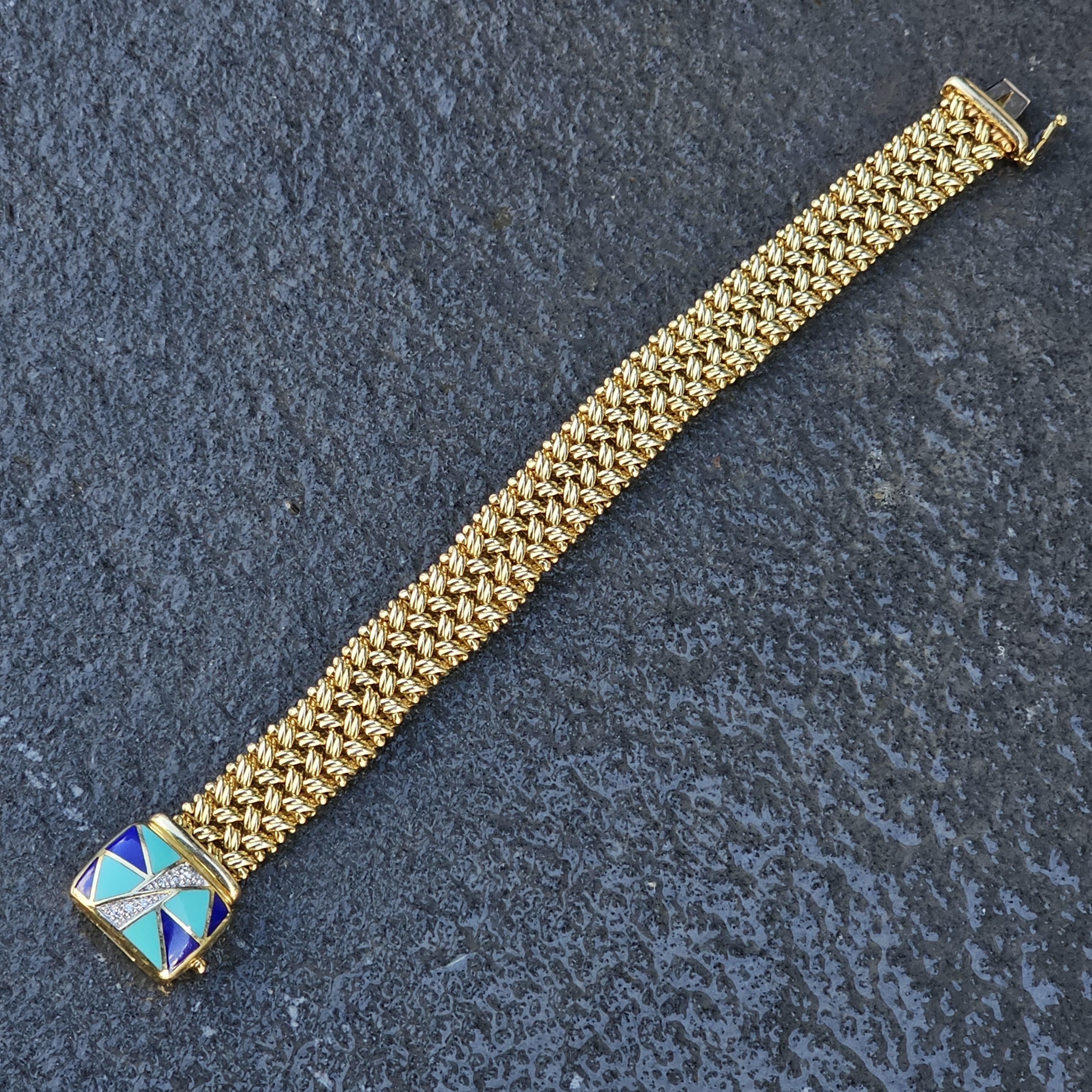 Asch Grossbardt Bracelet à maillons flexibles en or jaune 14k incrustation de diamants 30.5g 6.75