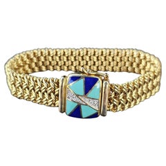 Asch Grossbardt Flexible Link Bracelet 14k Yellow Gold Diamond Inlay 30.5g 6.75"