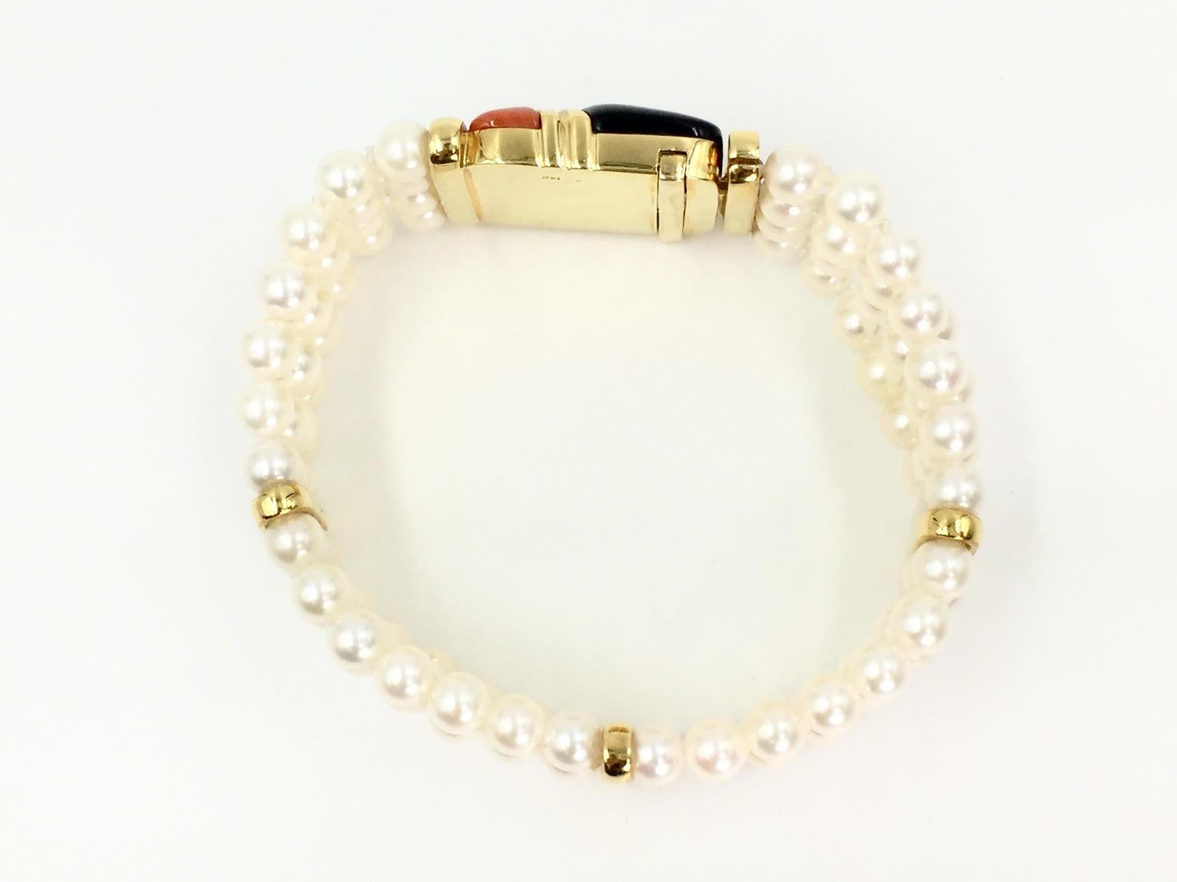 Women's Asch Grossbardt Four Strand Pearl Bracelet with Multi-Stone Clasp For Sale