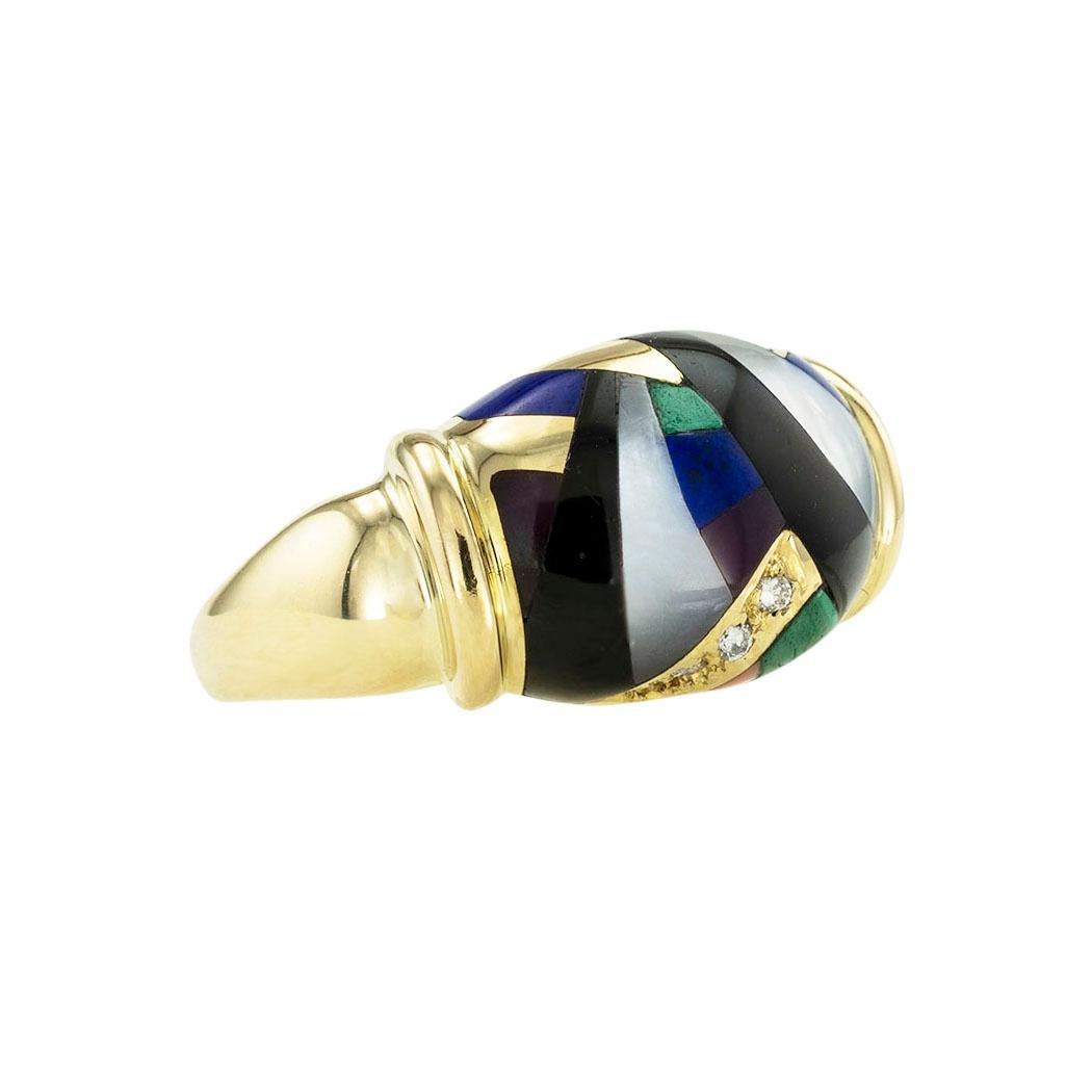 Contemporary Asch  Grossbardt Gemstone Inlaid Yellow Gold Ring For Sale