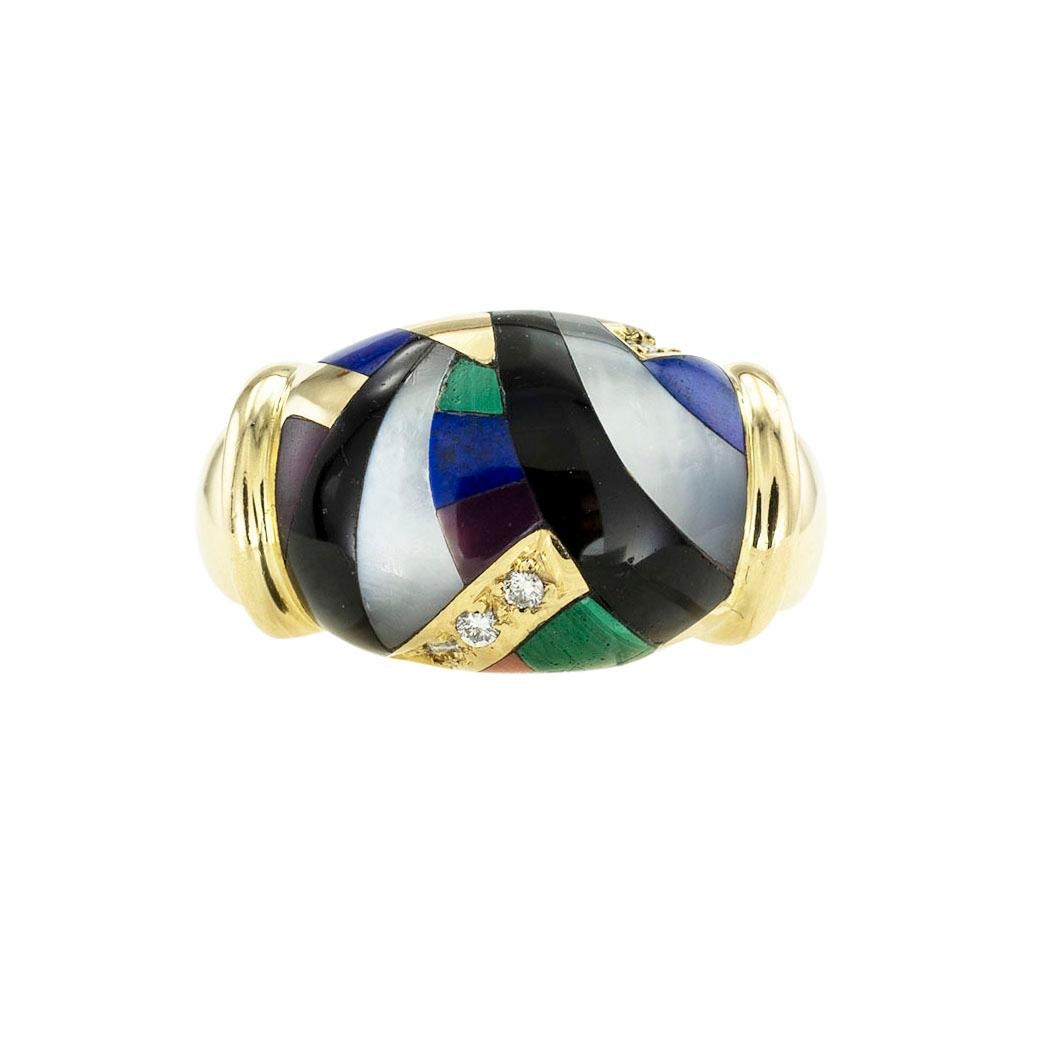 Asch  Grossbardt Gemstone Inlaid Yellow Gold Ring In Good Condition For Sale In Los Angeles, CA