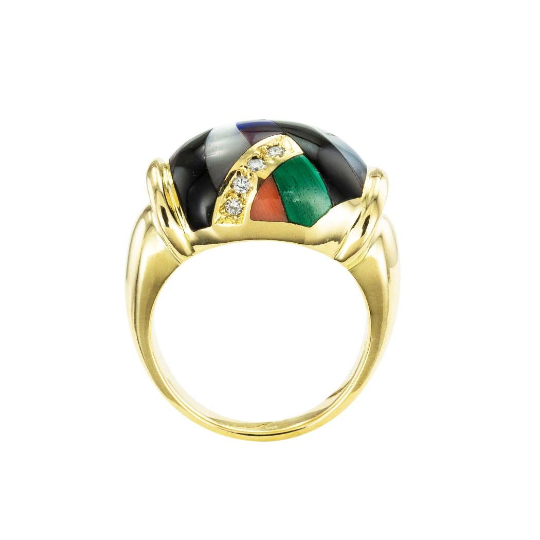 Women's or Men's Asch  Grossbardt Gemstone Inlaid Yellow Gold Ring For Sale