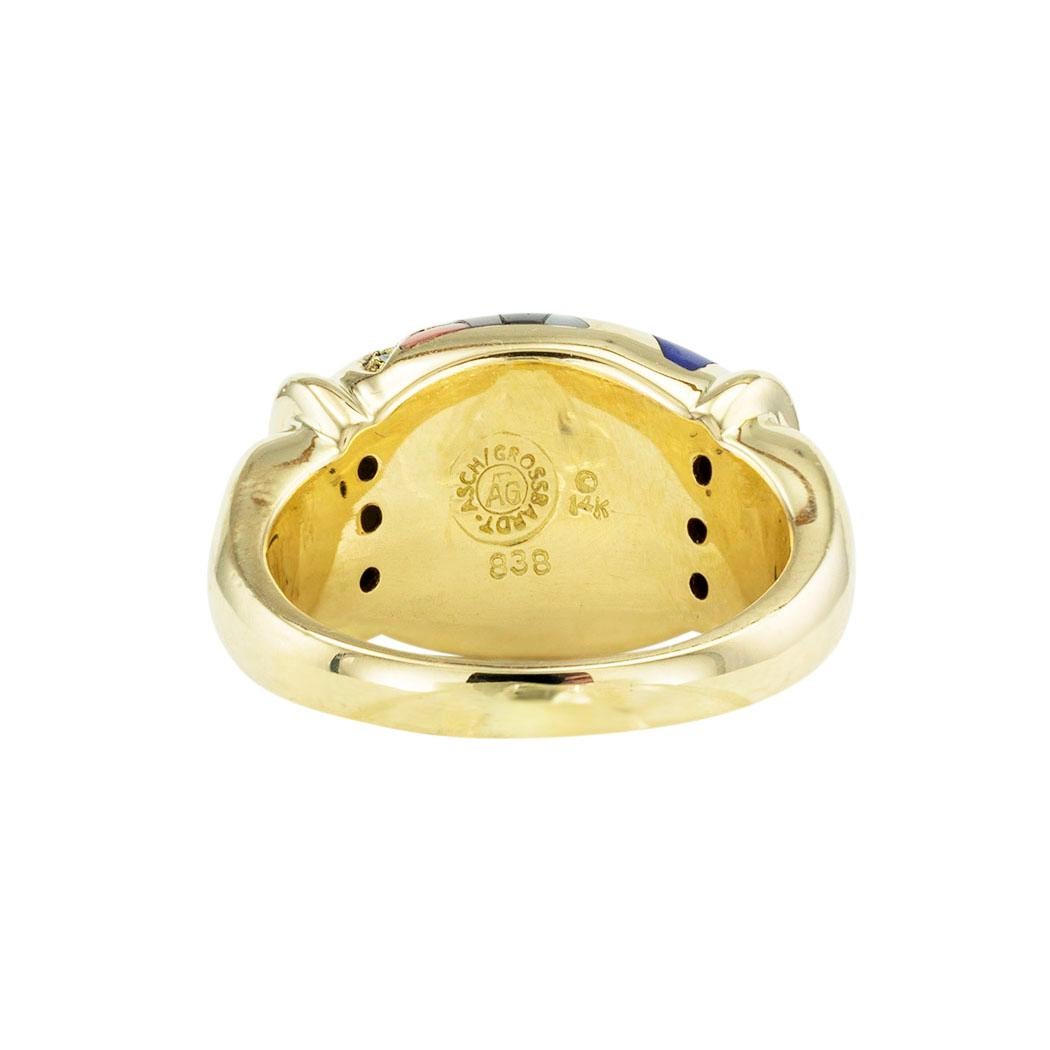 Asch  Grossbardt Gemstone Inlaid Yellow Gold Ring For Sale 1
