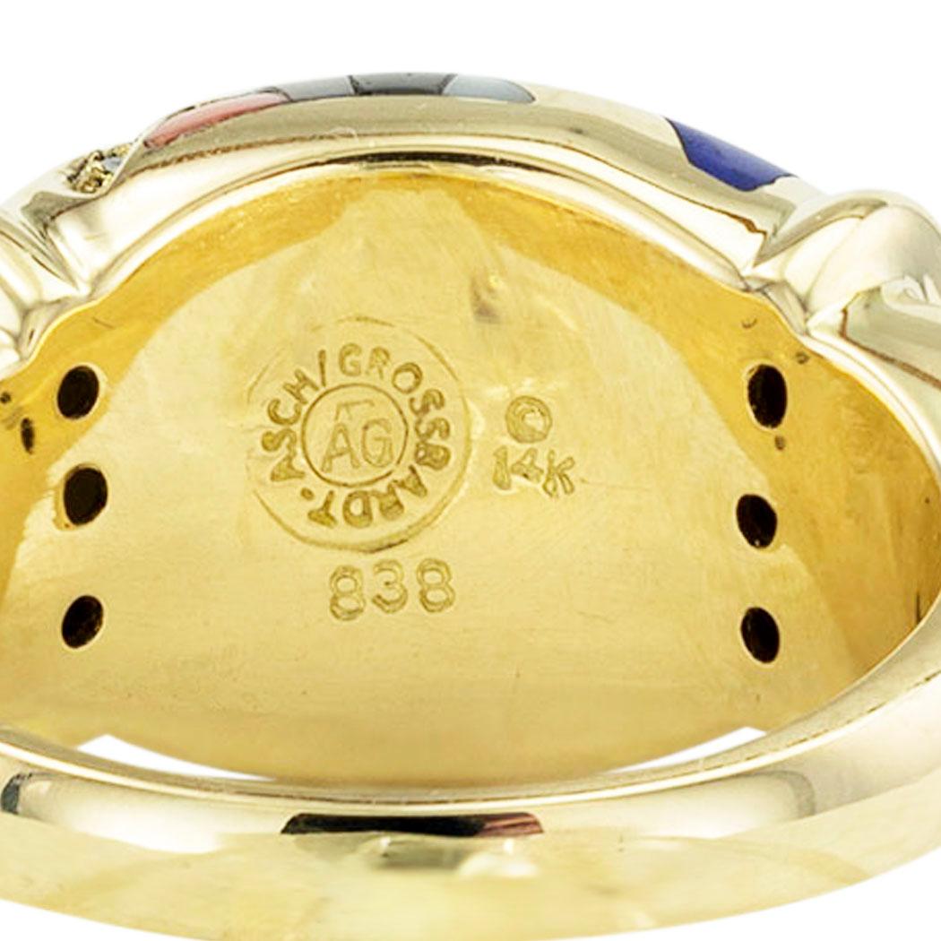 Asch  Grossbardt Edelstein-Intarsien-Ring aus Gelbgold im Angebot 2