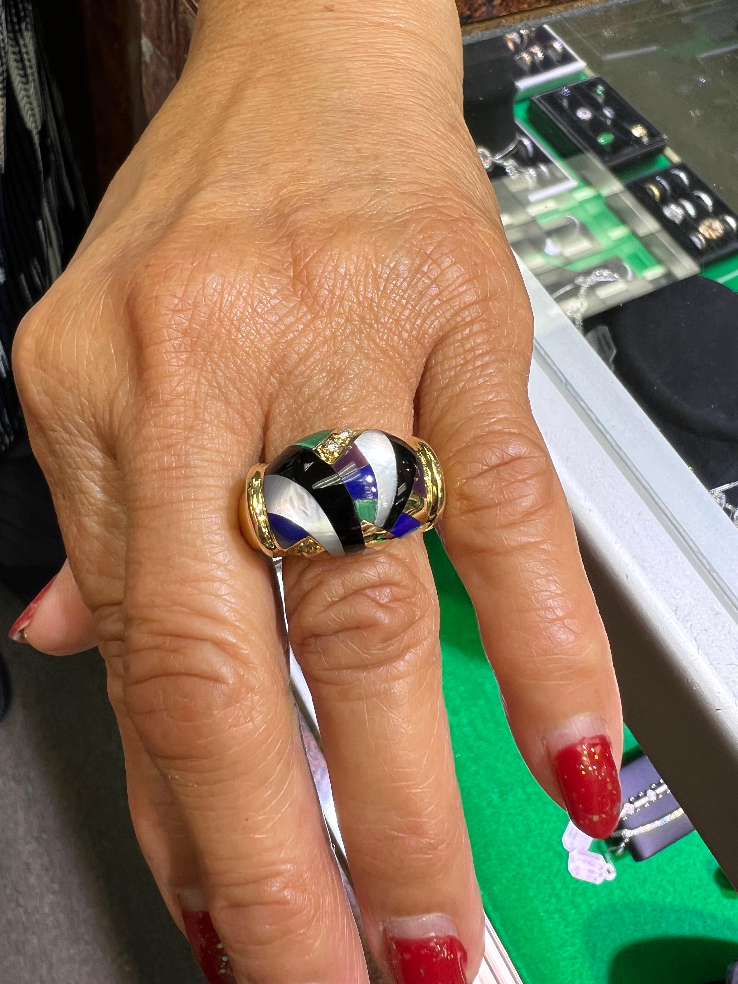 Asch  Grossbardt Gemstone Inlaid Yellow Gold Ring For Sale 3