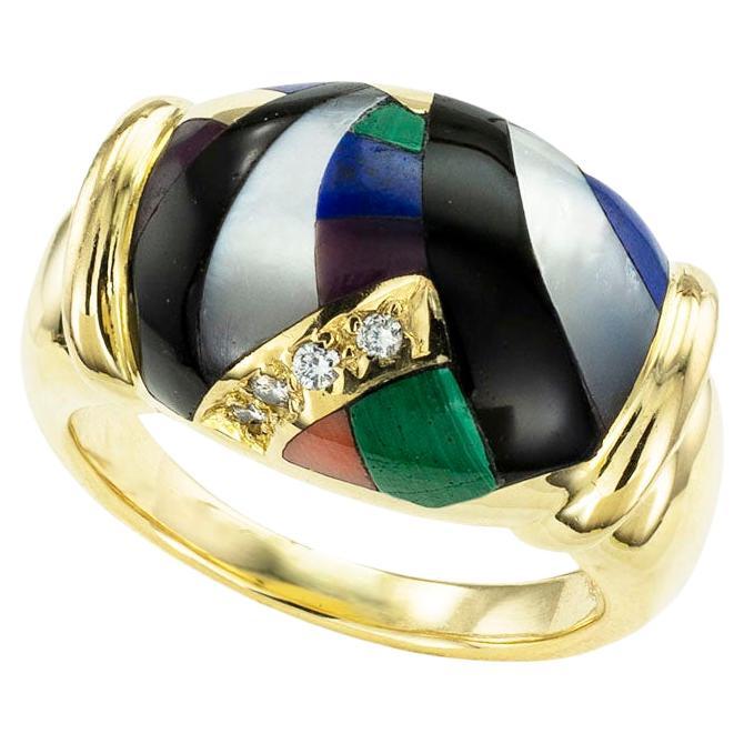 Asch  Grossbardt Gemstone Inlaid Yellow Gold Ring For Sale