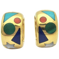 Asch Grossbardt Edelstein Inlay Huggie Ohrringe 18 Karat Gold