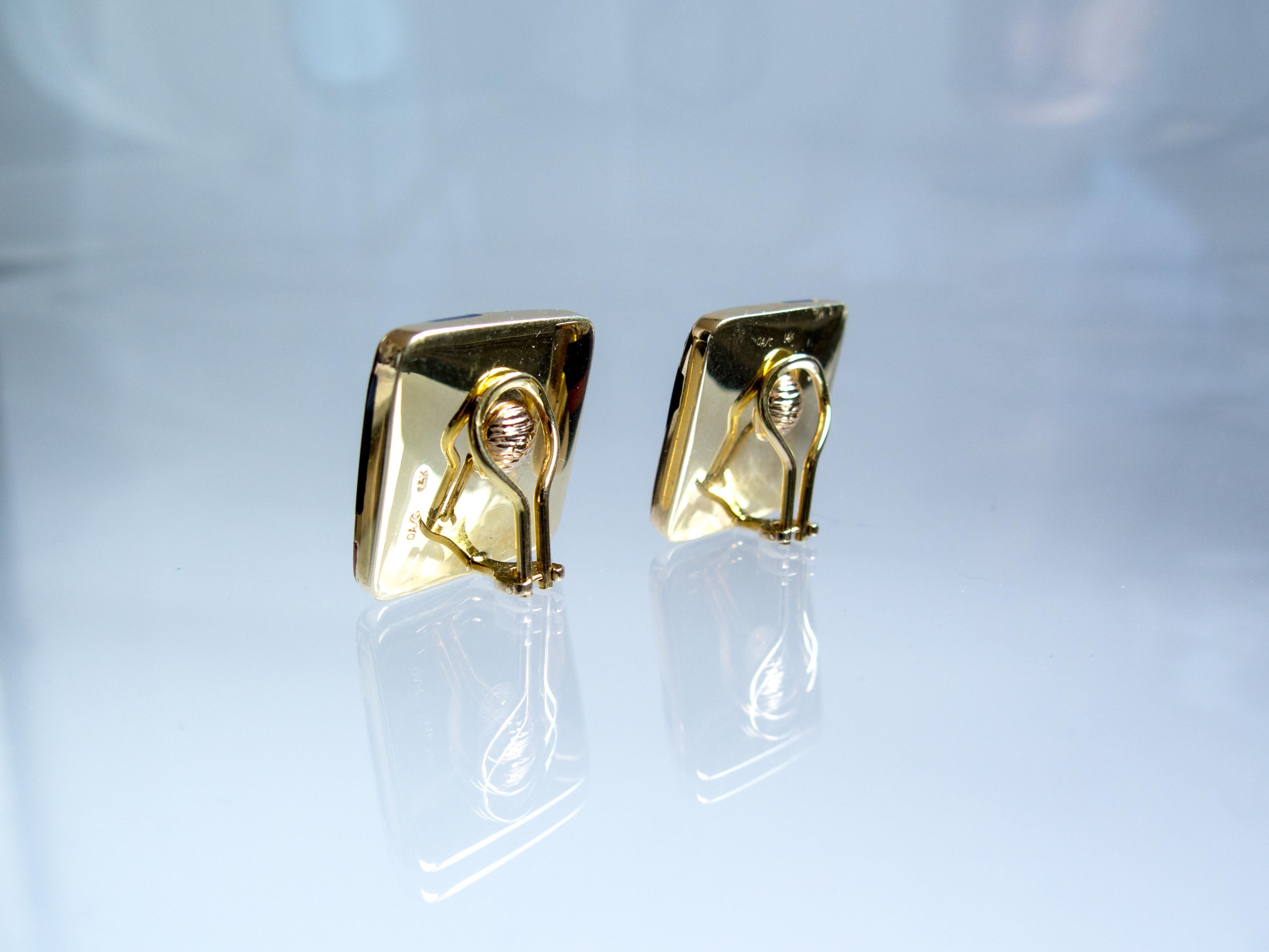 Asch Grossbardt Gold and Geometric Inlay Earclips In Good Condition In New York, NY