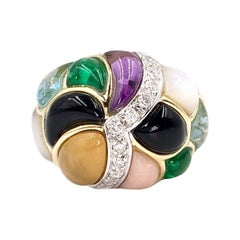 Asch Grossbardt Gold Diamond and Multi-Gem Inlay Wide Ring