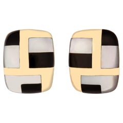 Asch Grossbardt Gold Onyx and Mother of Pearl Earrings
