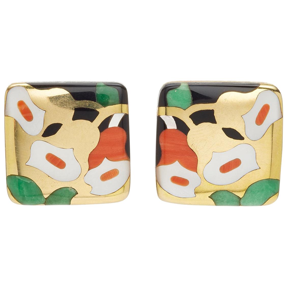 Asch Grossbardt Gold Onyx Coral Earrings