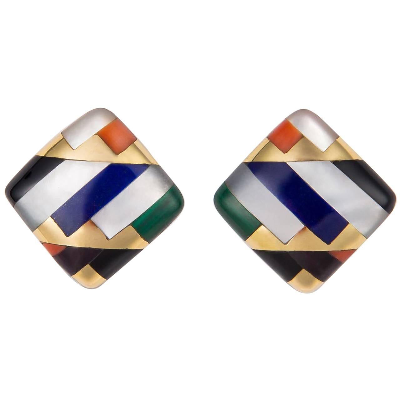 Asch Grossbardt Inlaid Colored Stone Earrings