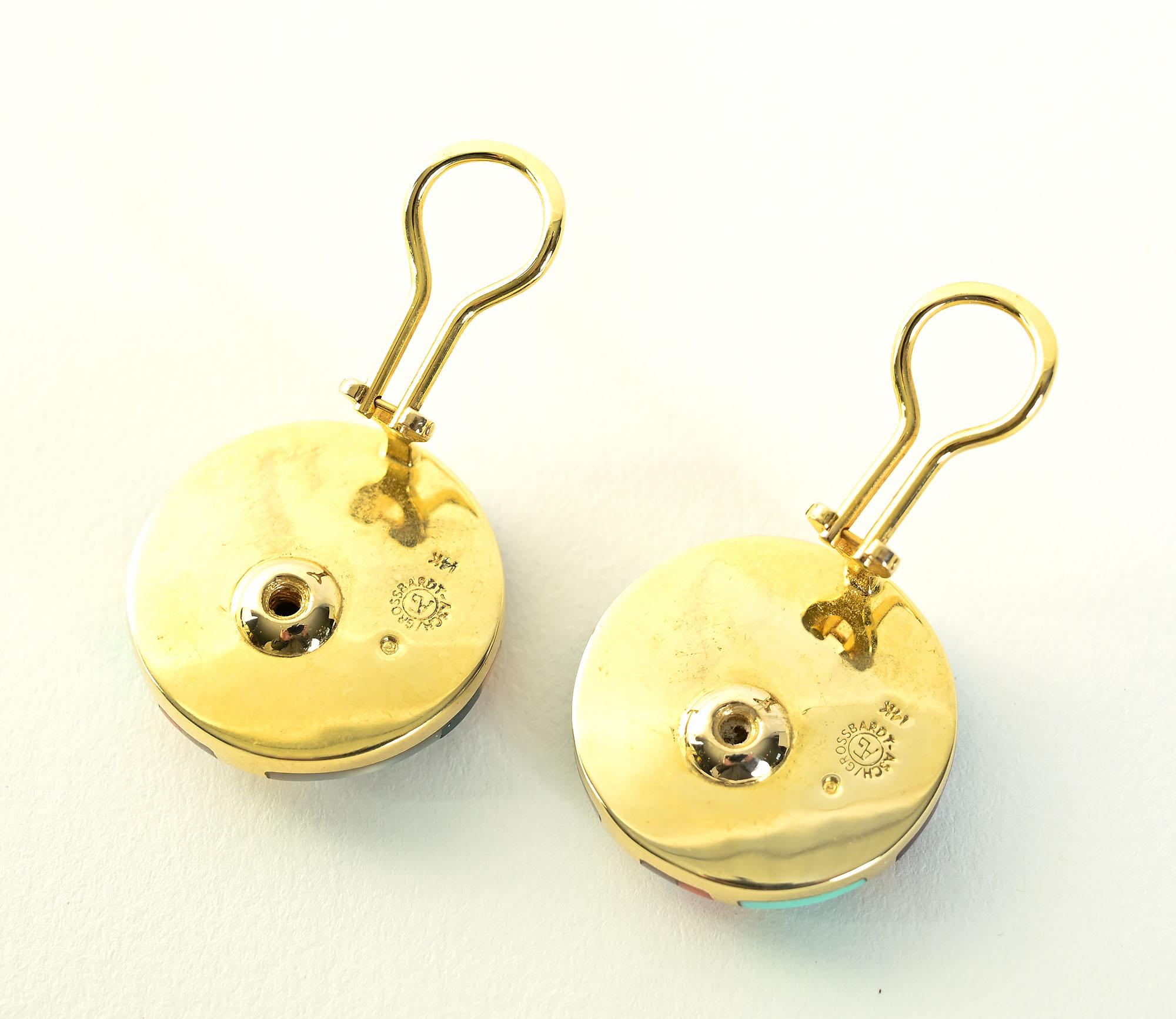 Asch Grossbardt Inlaid Multistone Earrings In Excellent Condition For Sale In Darnestown, MD