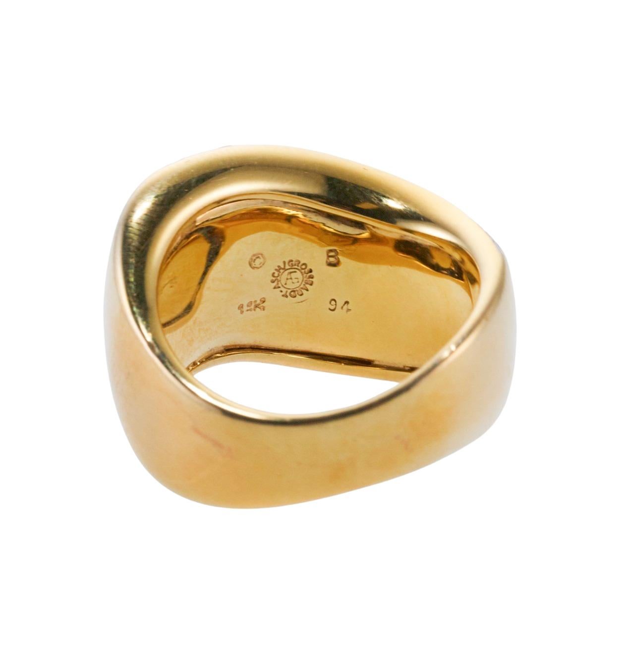 Asch Grossbardt Inlay Coral Mother of Pearl Diamond Gold Wave Ring In Excellent Condition For Sale In Lambertville, NJ