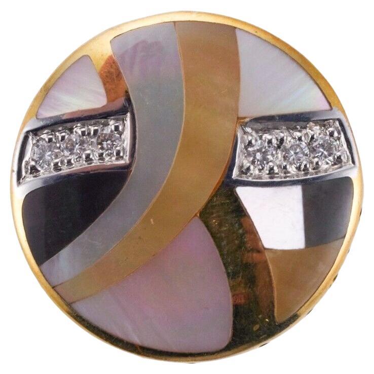 Asch Grossbardt Inlay MOP Onyx Diamond Reversible Gold Slide Pendant For Sale