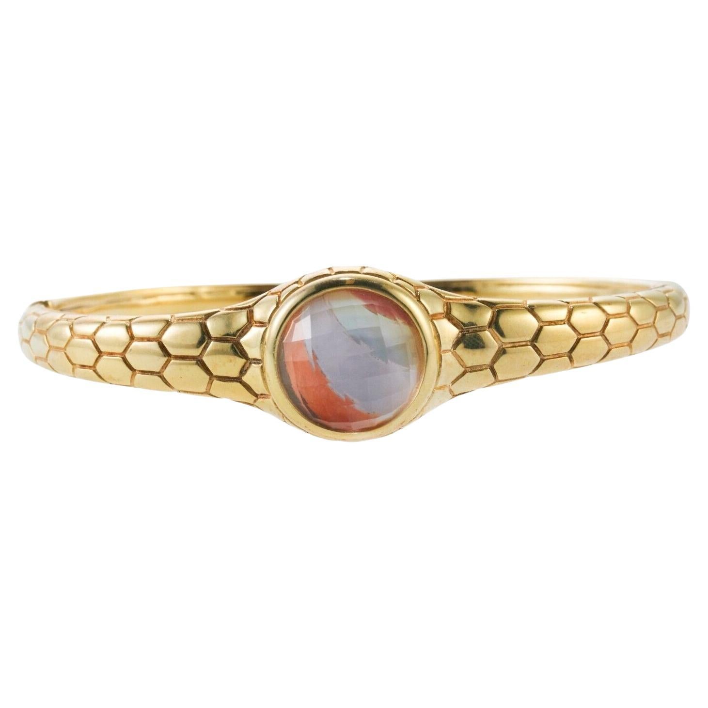 Asch Grossbardt Inlay Mother of Pearl Coral Crystal Gold Bangle Bracelet