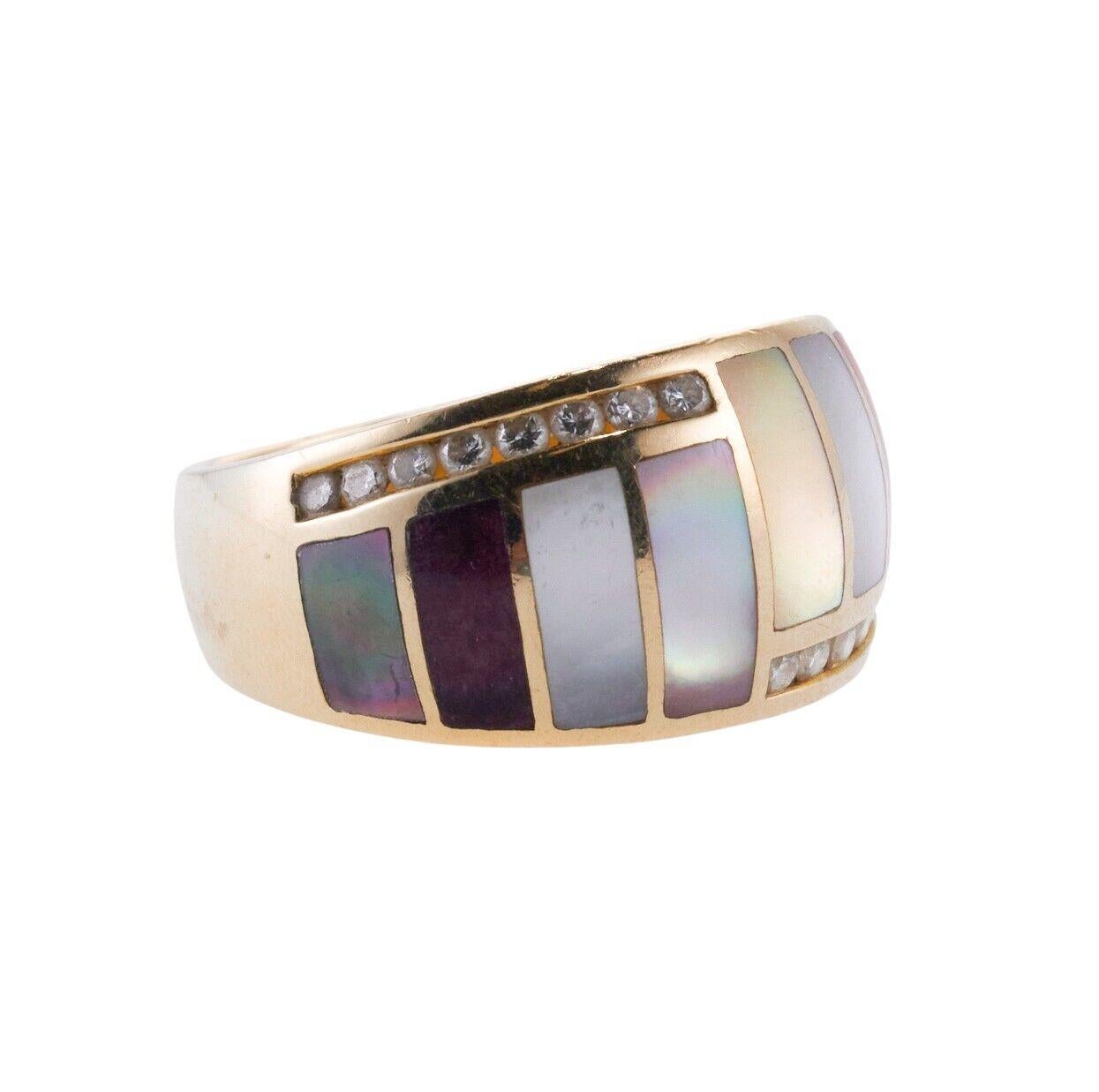 Asch Grossbardt Inlay Mother of Pearl Coral Sugilite Diamond Gold Ring In Excellent Condition For Sale In Lambertville, NJ