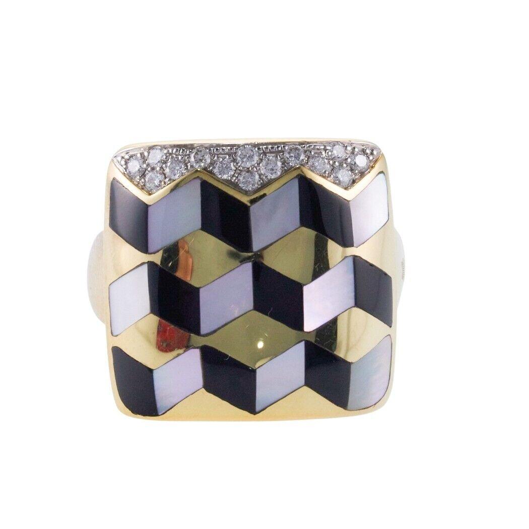 Goldring mit Intarsien aus Perlmutt und Onyx von Asch Grossbardt im Zustand „Hervorragend“ im Angebot in Lambertville, NJ
