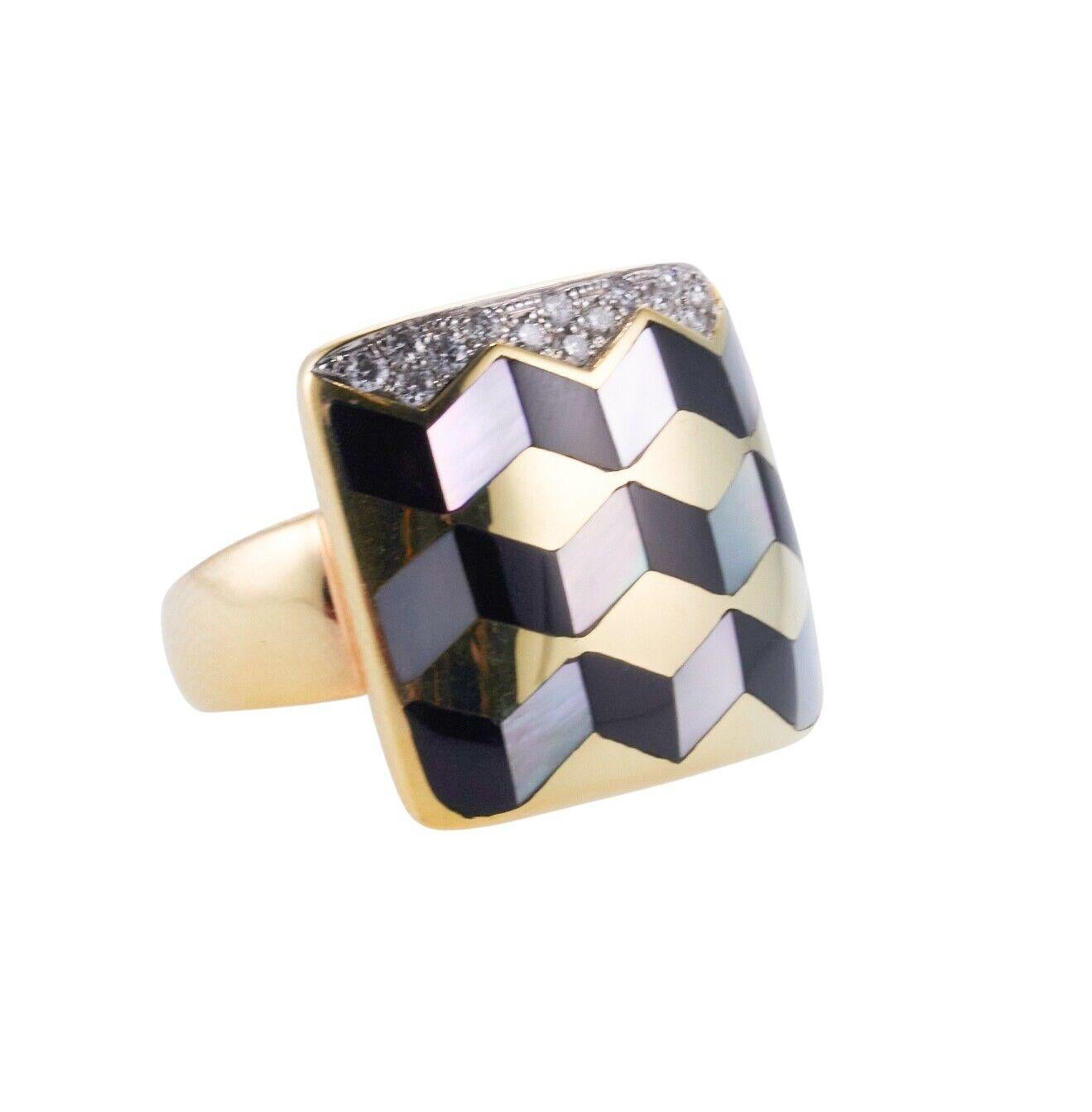 Goldring mit Intarsien aus Perlmutt und Onyx von Asch Grossbardt Damen im Angebot