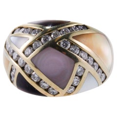 Asch Grossbardt Inlay Mother of Pearl Onyx Diamond Gold Ring