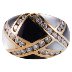Asch Grossbardt Inlay Mother of Pearl Onyx Diamond Gold Ring