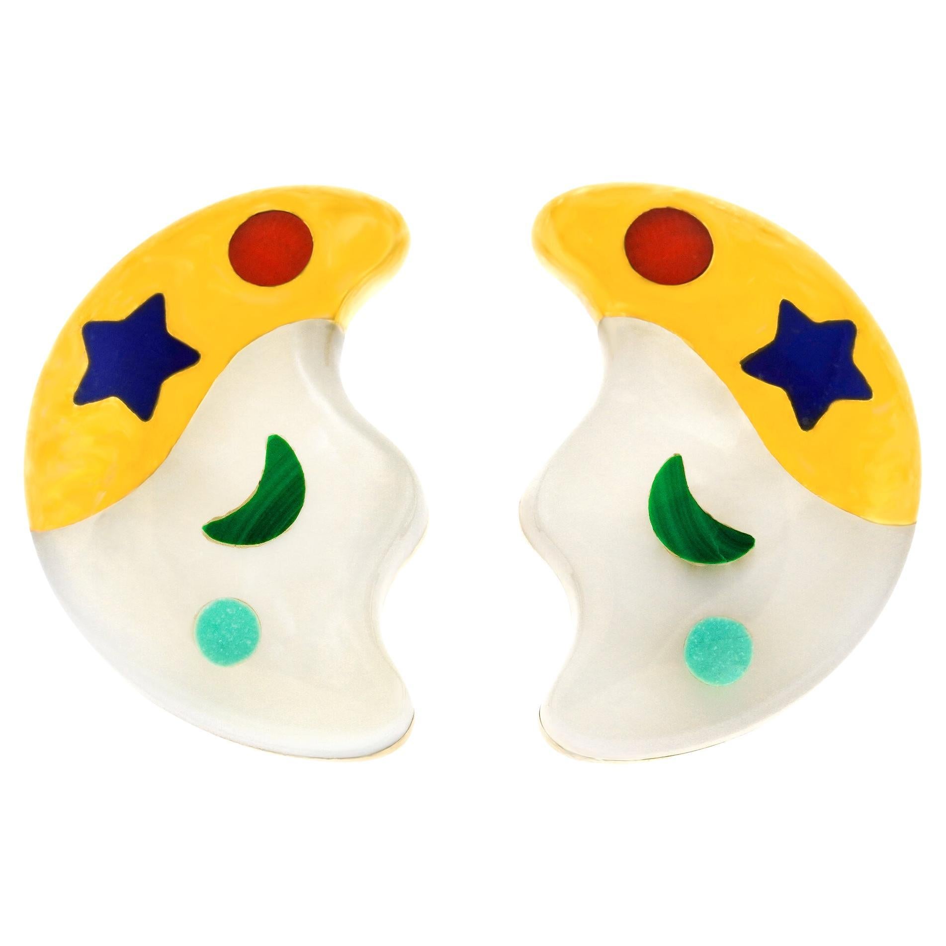 Asch 
Grossbardt Intarsio Moon Earrings For Sale