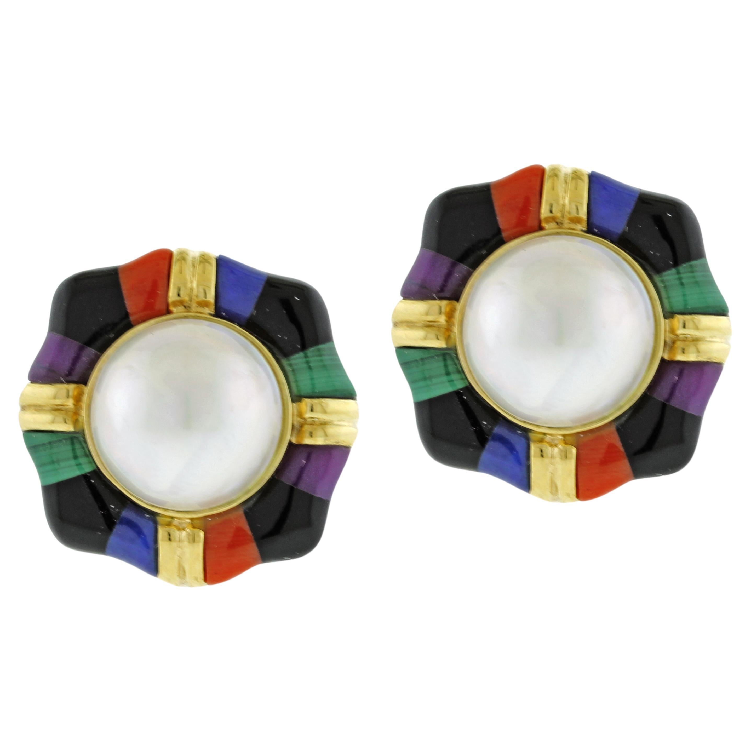 Asch Grossbardt Mabe Pearl and Gemstone Earrings For Sale