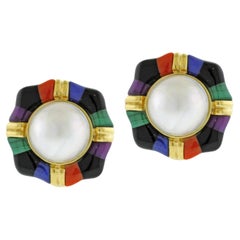 Retro Asch Grossbardt Mabe Pearl and Gemstone Earrings